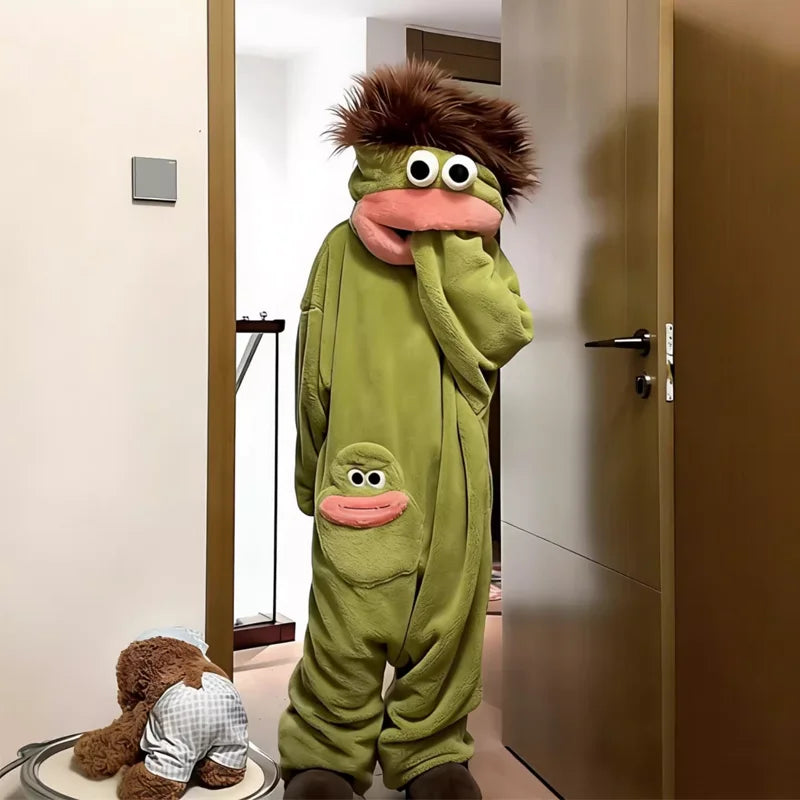 Hot Big Mouth Monster Cute Funny Onesie Pajamas Thickened Coral Fleece Homewear for Couples Men Women Autumn Cartoon Pajamas